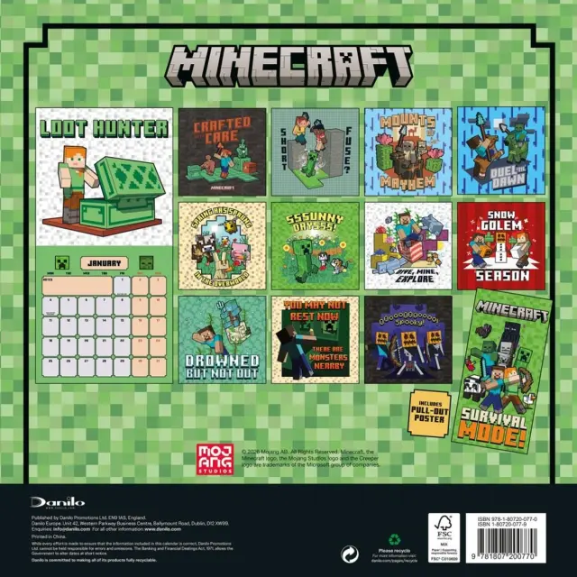 HMEΡΟΛΟΓΙΟ ΤΟΙΧΟΥ MINECRAFT 2027 30X30 CALENDAR (PLASTIC FREE) DAN2723027P 2