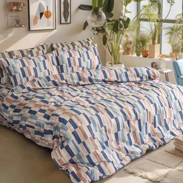 Σετ Σεντόνια 270x260 King Size Φανελένια Beauty Home Candy Art 12633 Μπλε 100% βαμβακερόΧωρίς Λάστιχο