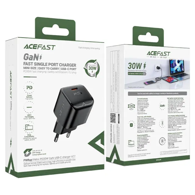 Φορτιστής Ταξιδίου Acefast A77 Fast Charging USB-C Mini PD30W GaN Μαύρο 2