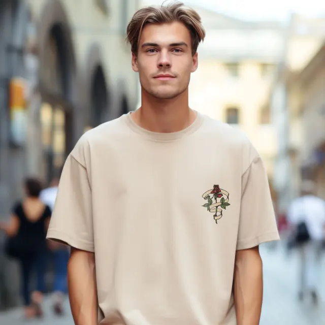 T-shirt Noshame® Signature Μπεζ με Τύπωμα Rose - 122330 - XXL