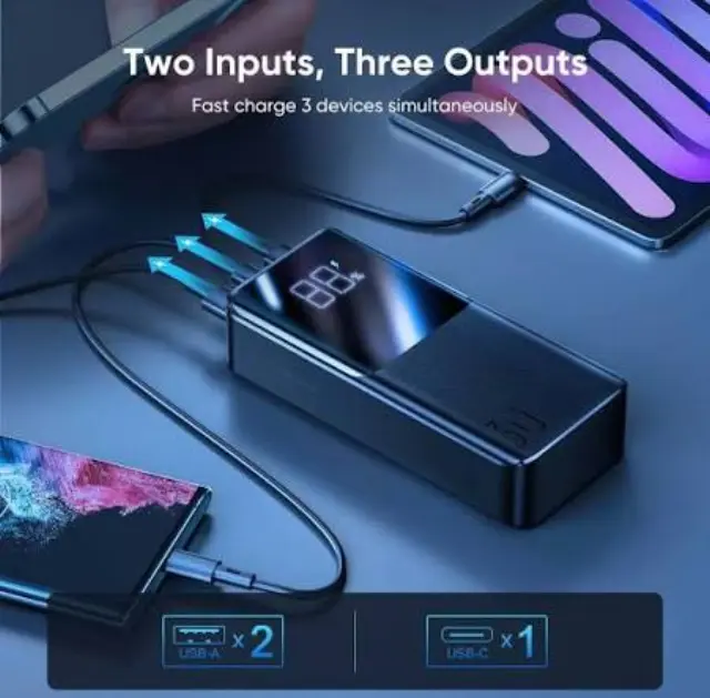 Joyroom® JR-QP193 Power Bank 30000mAh 22.5W με 2 Θύρες USB-A και Θύρα USB-C-Μαύρο. 2