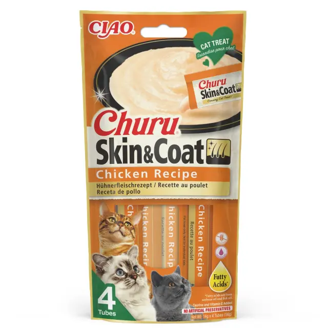 Ciao Churu Skin & Coat Λιχουδιά σε Κρέμα με Γεύση Κοτόπουλο για Γάτες (4x14gr) Μονόχρωμο