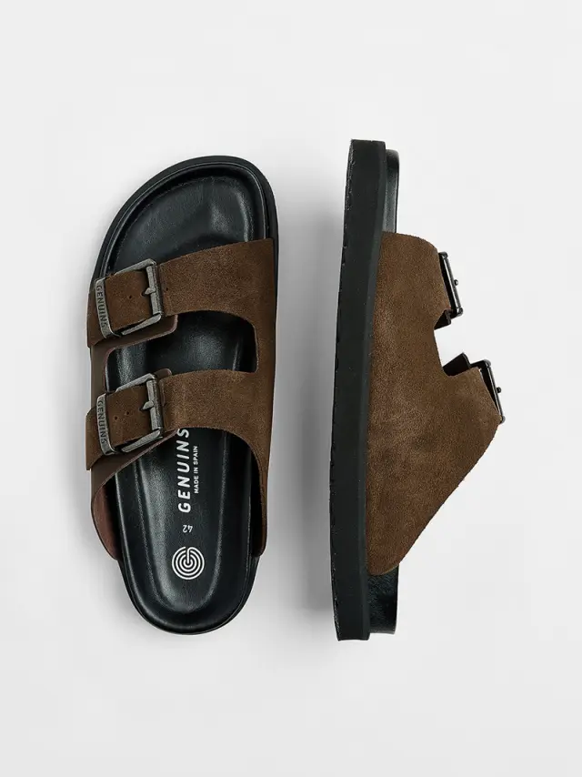 Genuins Πέδιλα Ανδρικό δέρμα Καφέ GEN/CORT VELOUR G106229 BROWN 3