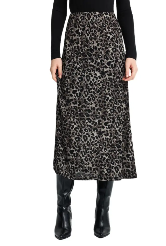 FunkyBuddha γυναικεία midi φούστα με λεοπάρ μοτίβο FBL014-128-14-1 2