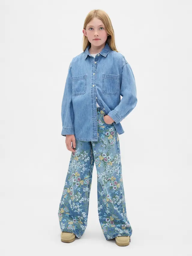 Παιδικό Φλοράλ Easy Baggy Τζιν Παντελόνι Light wash - XS