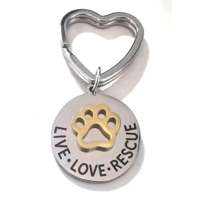 Μπρελόκ "Live Love Rescue" Με Χρυσή Πατούσα Διάμ. 3cm
