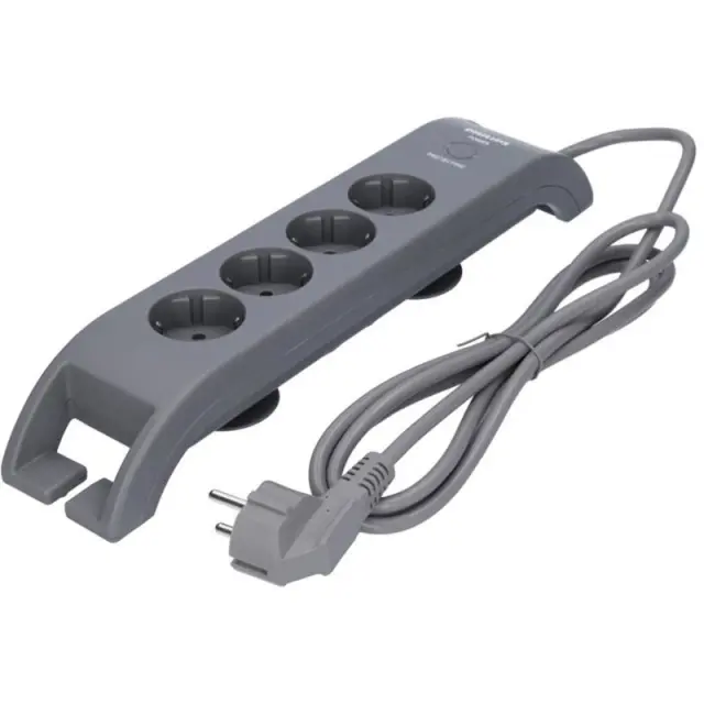 Πολύπριζο Ασφαλείας Philips SPN3140A/GRS - 4x Schuko - Με Διακόπτη On/Off - Προστασία Υπέρτασης - Παιδική Ασφάλεια - Καλώδιο 2m - ΓκριSPN3140A/GRS 2