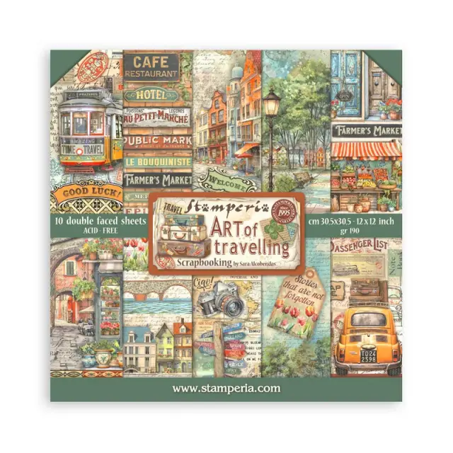 Χαρτιά scrapbooking 10τεμ, 30.5×30.5cm Stamperia, Art of Travelling
