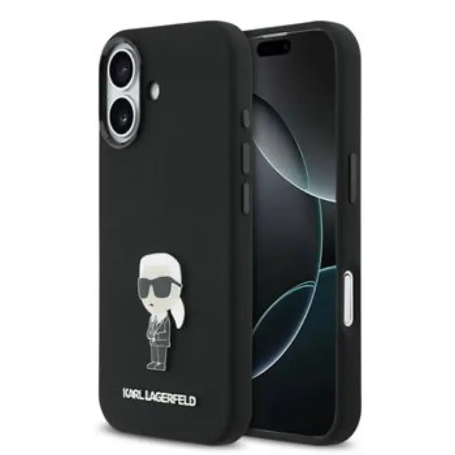 Karl Lagerfeld Liquid Silicone Metal Ikonik Case for iPhone 17 Black