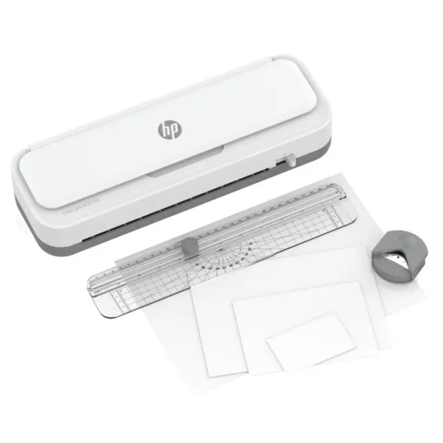 HP ONELAM 400 A4 laminator, Hot/Cold, integrated trimmer, corner rounder, speed 40 cm/min + 15 pouches: 3xA4, 4xA5, 4xA6, 4xB-CARD, white