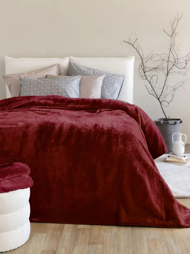 Κουβέρτα 220x240 Υπέρδιπλη Βελουτέ 550gsm Palamaiki Dream Velour 3 100% Πολυέστερ- Bordo
