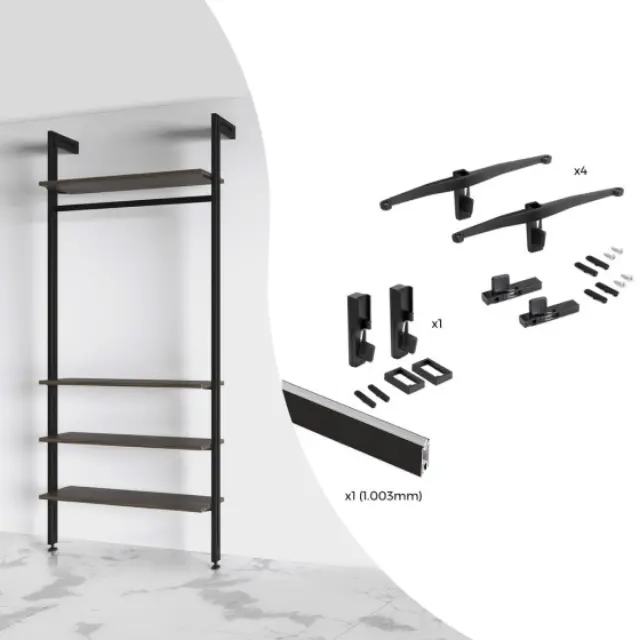 KIT ΑΡΘΡΩΤΩΝ ΠΛΑΙΣΙΩΝ ΡΑΦΙΕΡΑΣ ΓΙΑ 4 ΡΑΦΙΑ & 1 ΣΩΛΗΝΑ (ΧΩΡΙΣ ΤΑ ΞΥΛΙΝΑ ΣΤΟΙΧΕΙΑ) EMUCA ZERO 7022354 ΜΑΥΡΟ ΜΑΤ