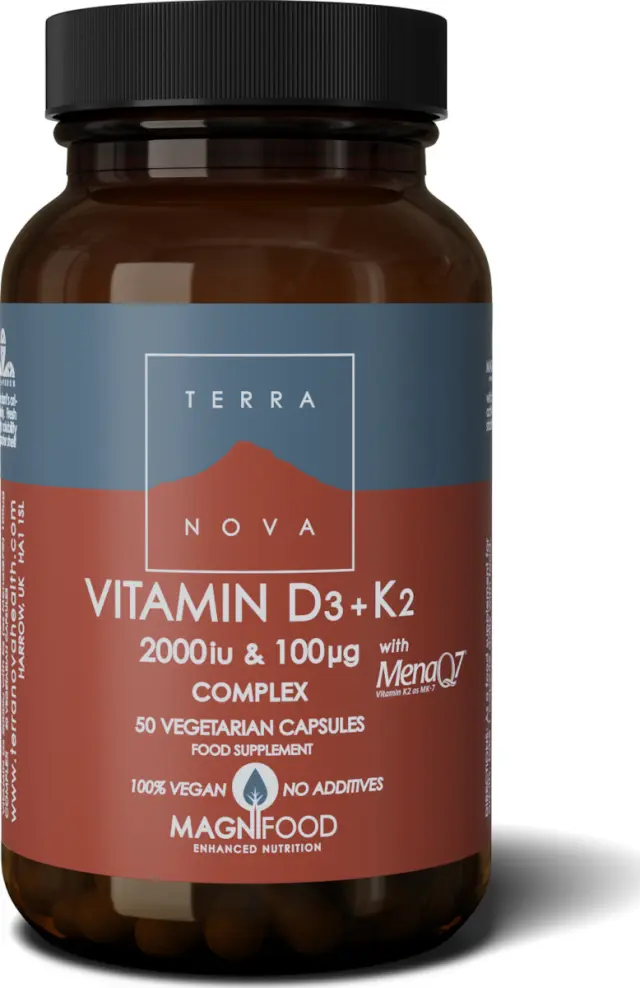 TerraNova Vitamin D3 2000iu with K2 100μg Βιταμίνη για Ενίσχυση του Ανοσοποιητικού & την Υγεία των Οστών 2000iu 50 φυτικές κάψουλες