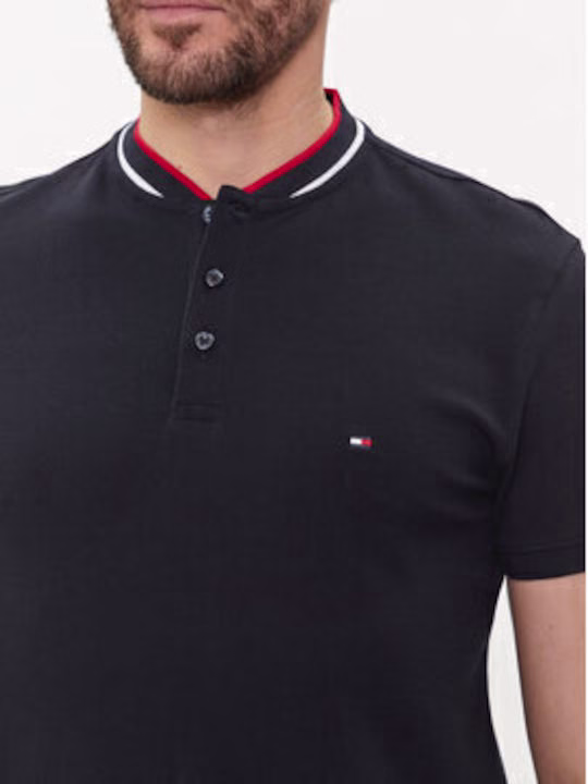 Tommy Hilfiger Ανδρικό Σκούρο Μπλε T-shirt με κόκκινο άσπρο μάο γιακά Μπλε Σκούρο 3