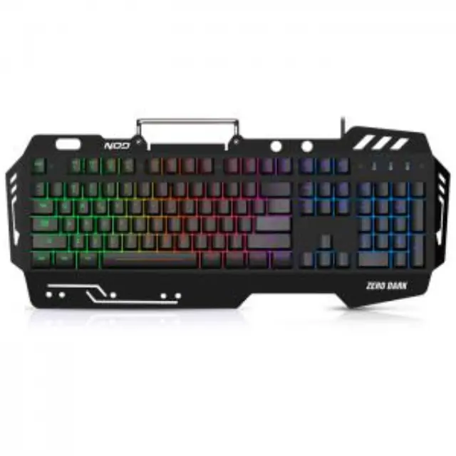 Ενσύρματο gaming πληκτρολόγιο με RGB LED οπίσθιο φωτισμό, μαύρη επιφάνεια από αλουμίνιο, μεγάλο palm rest και βάση στήριξης για το κινητό. 2