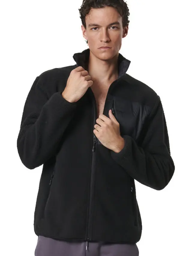 Body ActionΦούτερ Fleece με Κουκούλα Μαύρο - XL