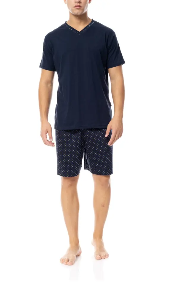 S-M552 - Yacht Blue - PYJAMA V-NECK YELLOW DOT - L