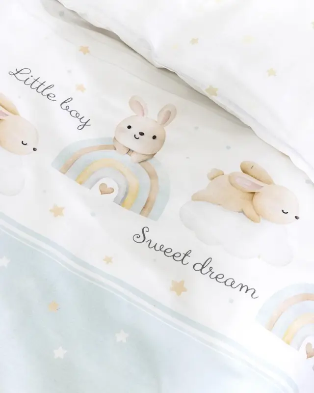 Σετ Σεντόνια Κούνιας 70x140+15 Nima Petit Bebe White-Ciel 100% βαμβακερόΜε Λάστιχο 3