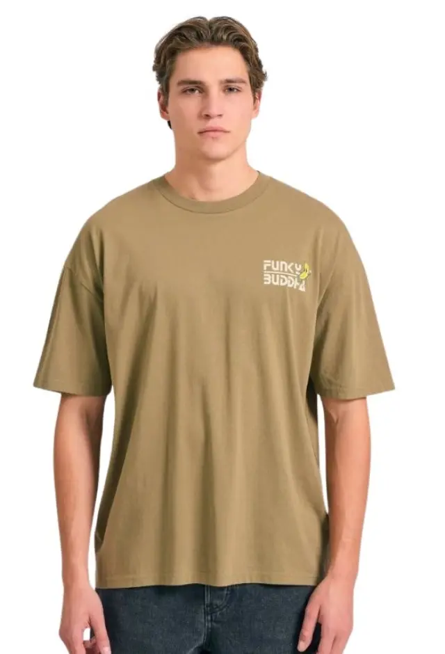 Funky Buddha ανδρικό oversized t-shirt με τύπωμα στην πλάτη FBM011-052-04-2