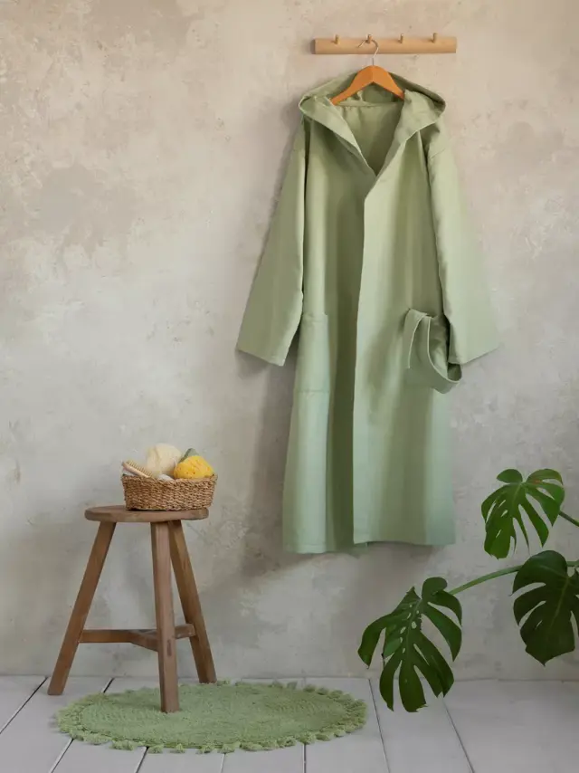 Μπουρνούζι με κουκούλα Comfort Light Khaki Medium microfiber nima
