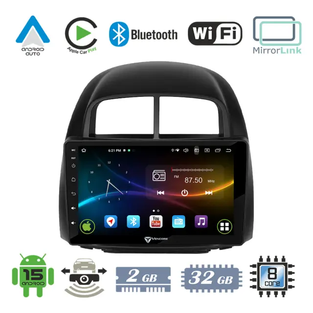 VenCore Οθόνη Multimedia Android 15 10.1" 9109A MTK6762 Octa-Core 2GB/32GB IPS με Πρόσοψη, CarPlay, Android Auto και Υποστήριξη Κάμερας Οπισθοπορείας AHD για Daihatsu Sirion 2005-2010 – Μαύρη (3236-10008-0527B)