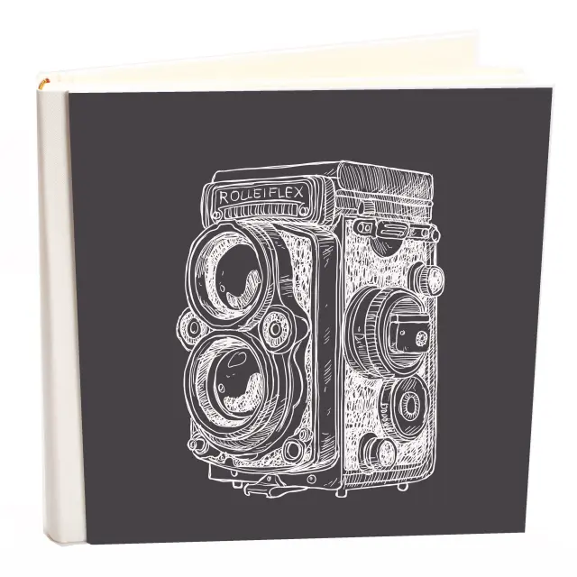 Άλμπουμ Δερματίνης συλλογής my album ,camera vintage Rolleiflex, άλμπουμ με ριζόχαρτο 35x35cm .Σε κουτί φύλαξης