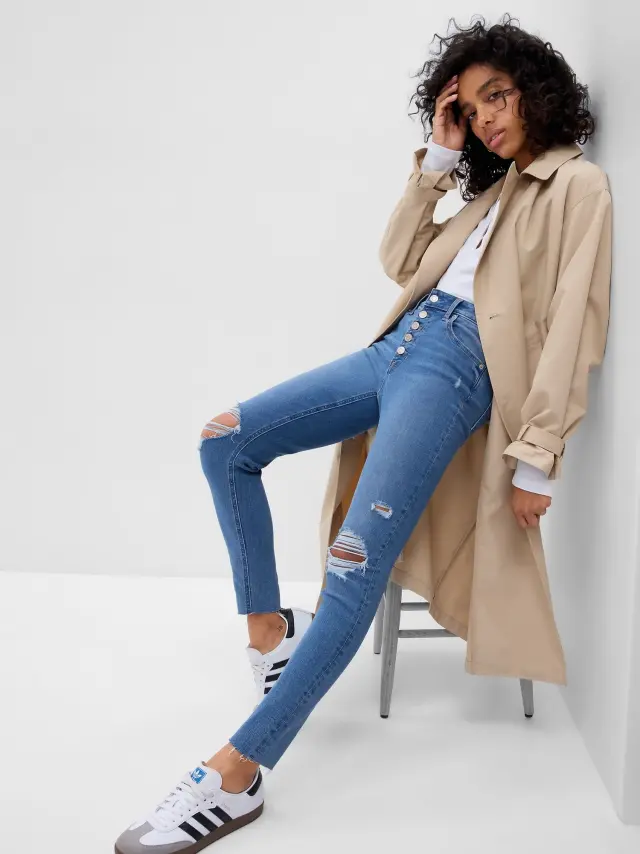 High Rise Destructed Jegging Παντελόνι με Washwell medium biel destroy