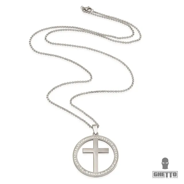 Ghetto Cross Circle Zircon Pendant Hip Hop Necklace 2