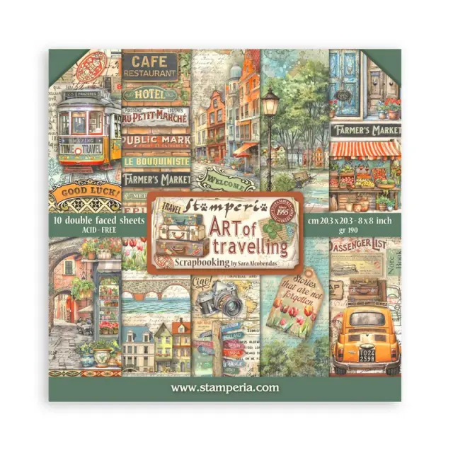 Χαρτιά scrapbooking 10τεμ, 20.3×20.3cm Stamperia, Art of Travelling