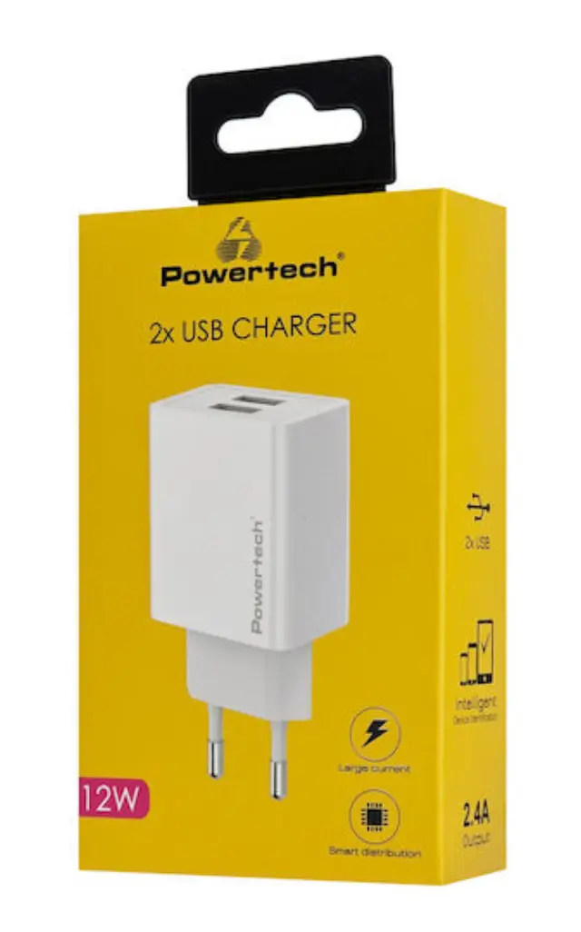 Ταχυφορτιστής Ταξιδίου Powertech PT-1321 12W Charger Λευκός 2