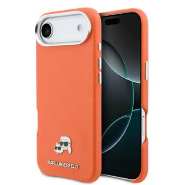 Karl Lagerfeld PU Karl and Choupette Heads Pins MagSafe Case for iPhone Air Orange