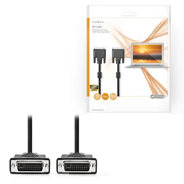 Καλώδιο DVI-D 24+1-Pin αρσ. - DVI-D 24+1-Pin αρσ, 3m σε μαύρο χρώμα.