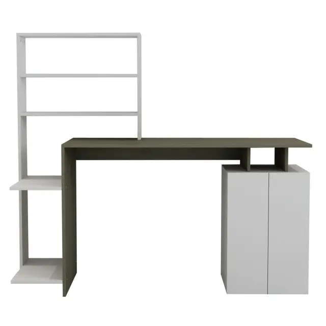ΓΡΑΦΕΙΟ ΜΕ ΒΙΒΛΙΟΘΗΚΗ ΜΕΛΑΜΙΝΗ OLIVE GREY ΛΕΥΚΟ 146,3x55x128,8Υεκ.FB98886.11 3