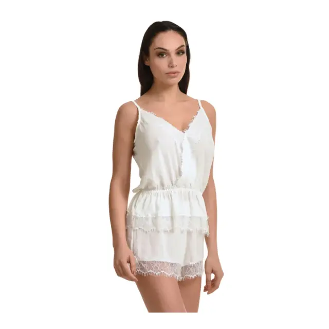 Miss Rosy Γυναικείο Babydoll Ζορζέτα Δαντέλα, Χρώμα Ιβουάρ