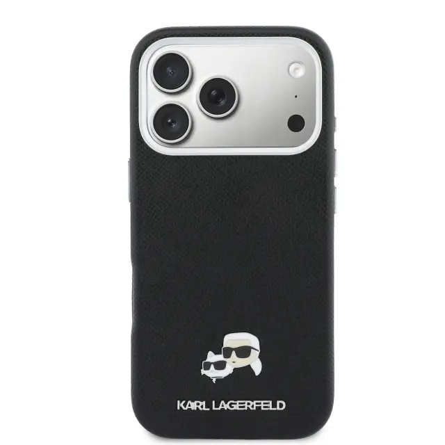 Karl Lagerfeld PU Karl and Choupette Heads Pins MagSafe Case for iPhone 17 Pro Max Black 3