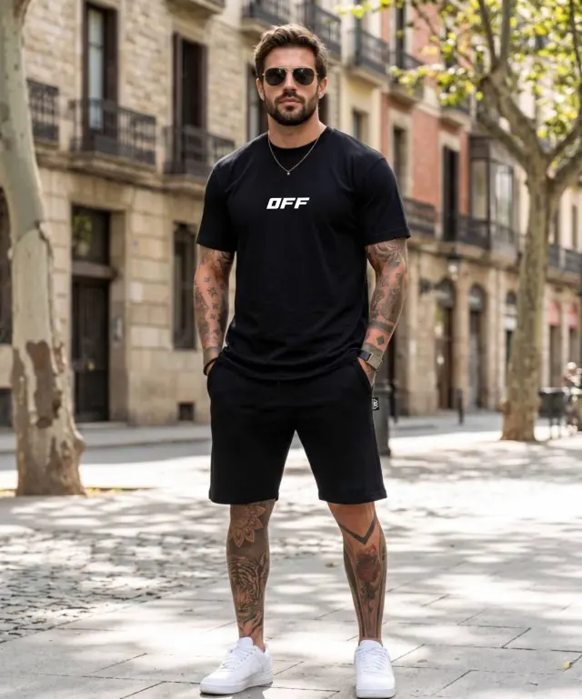 Noshame® Σετ T-shirt & Βερμούδα Μαύρο με τύπωμα - 752610 - XXL
