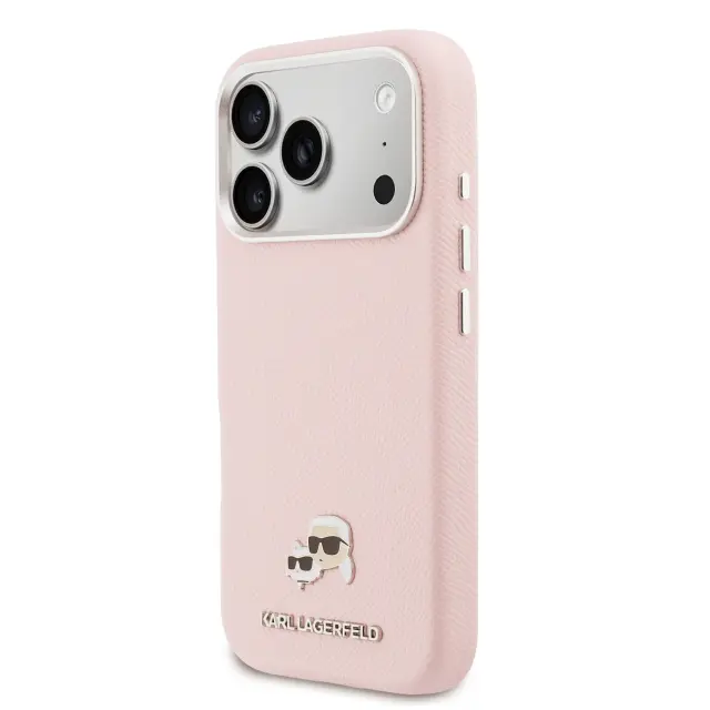 Karl Lagerfeld PU Karl and Choupette Heads Pins MagSafe Case for iPhone 17 Pro Pink 2
