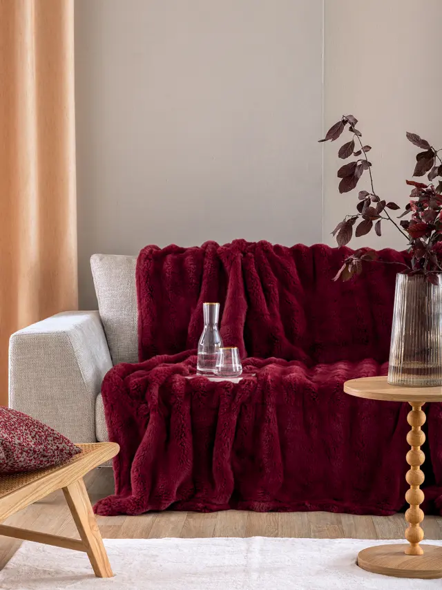 Κουβέρτα Γούνινη 160x220 Ημίδιπλη 650gsm Heather Palamaiki 1 Bordeaux Ecological Rabbit Fur