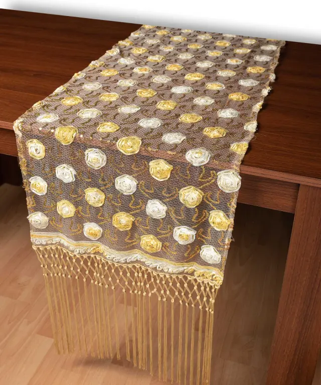 Τούλινη καρέ τραβέρσα 264-17 (50cm x 200cm) χρυσό - -