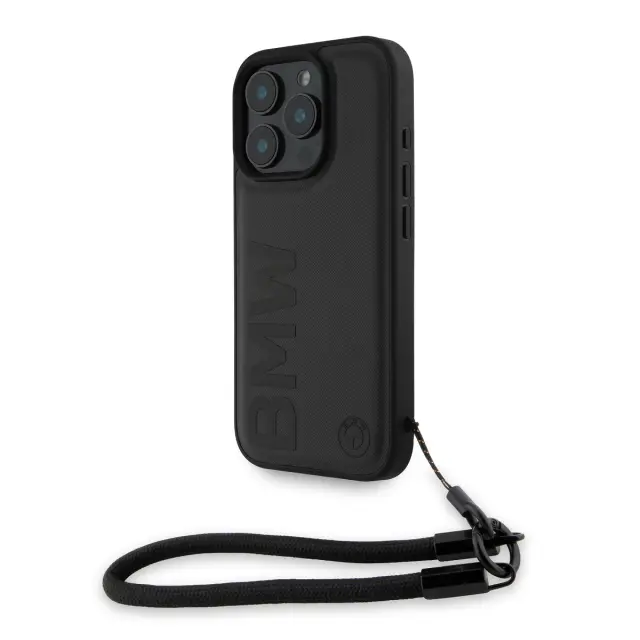 BMW Leather Signature and Strap Case for iPhone 16 Pro Black 2