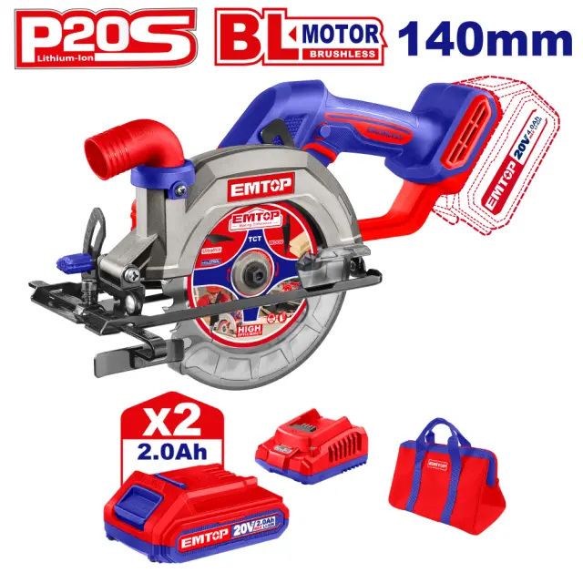 EMTOP BRUSHLESS ΔΙΣΚΟΠΡΙΟΝΟ ΜΠΑΤΑΡΙΑΣ 20V/2x2Ah ELCS1402SE
