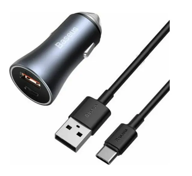 Baseus Φορτιστής Αυτοκινήτου Golden Contactor Pro, USB + USB-C, QC4.0+, PD, SCP, 40W με Καλώδιο USB σε USB-C 1m (Γκρι/Μαύρο)