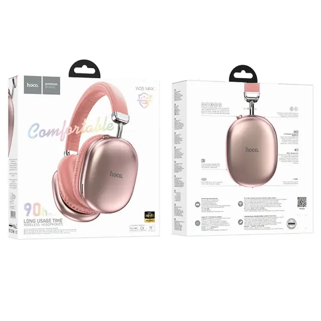 Wireless Ακουστικά Stereo Hoco W35 Max Joy V5.3 800mAh με υποδοχή Micro SD και AUX Ροζ 3