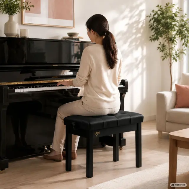 V-TONE PB3 BK piano keyboard bench black upholstered musician seat adjustable 47-55 cm up to 140 kg 2