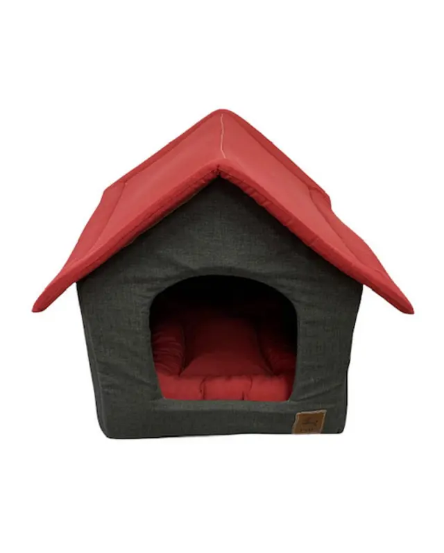 PQP Υφασμάτινο Σπιτάκι One Size Μπορντό/Γκρι (48x43x53cm) 53x48x43cm Μονόχρωμο