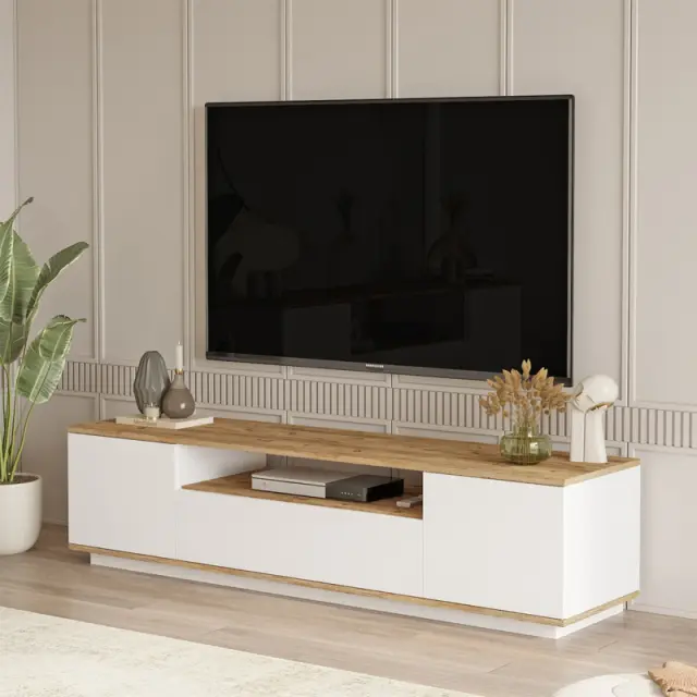 Έπιπλο τηλεόρασης Fedya Megapap χρώμα λευκό - sapphire oak 180x45x44,6εκ.