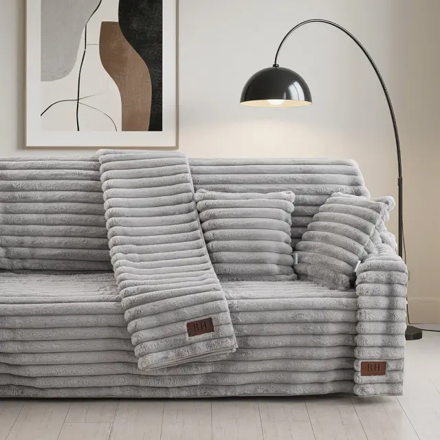 Beauty Home Γούνινη Μαξιλαροθήκη διακοσμητική Stripe Art 8727 40x40 Γκρι