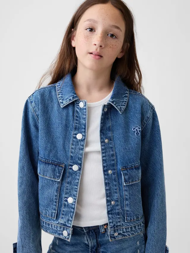 Παιδικό Τζιν Μπουφάν με Patch Τσέπη Medium wash