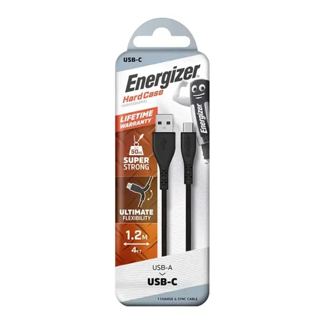 Καλώδιο σύνδεσης Energizer Lifetime Warranty USB-A σε USB-C 2.0A Μαύρο 1.2m