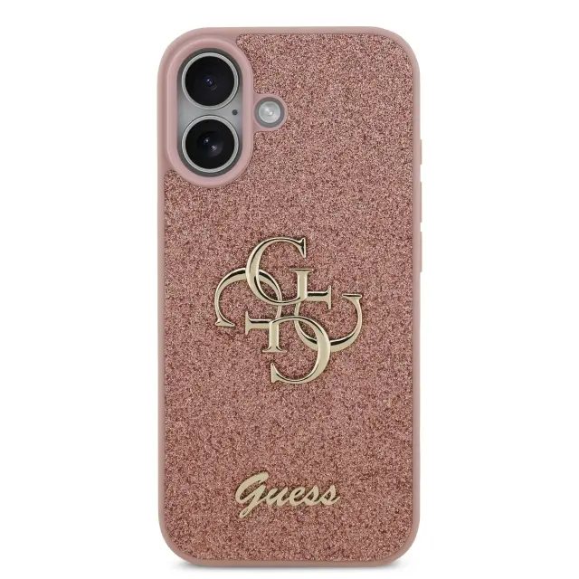 Guess PU Fixed Glitter 4G Metal Logo Case for iPhone 17 Pink 3